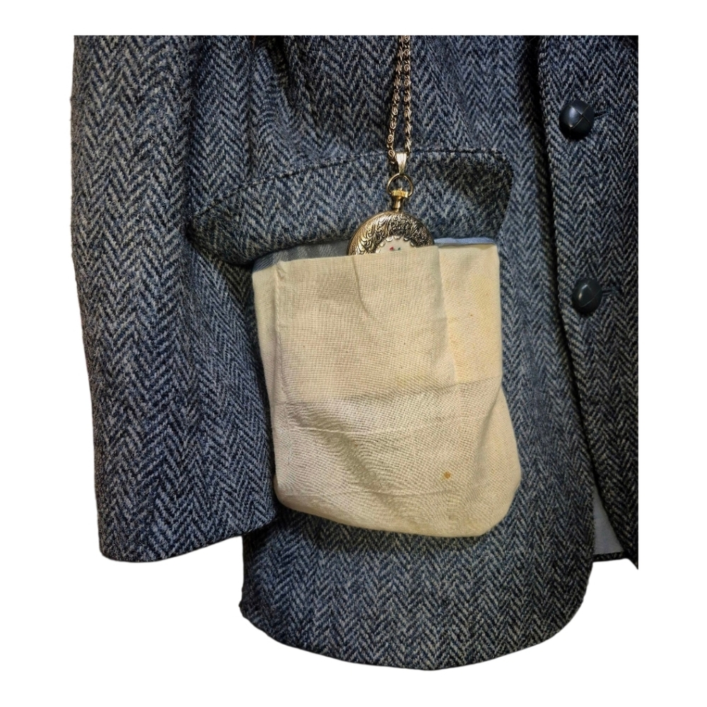 Vintage Grey/Blue Harris Tweed Jacket With Brown elbow patches by Leshman TipTop - Picture 5 of 16
